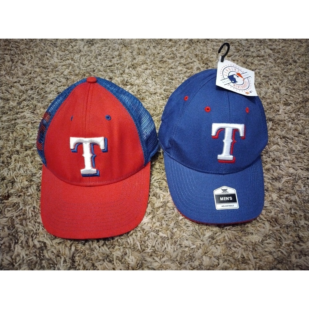 2 Texas Rangers MLB Baseball Caps Hats Fan Favorite Blue NWT & Red Trucker Mesh